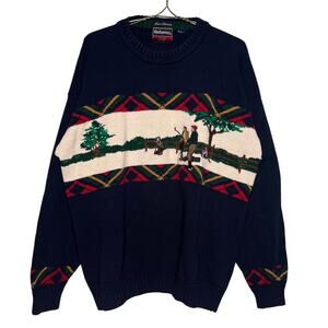 Vintage 90s Hathaway Size XL Navy Embroidered Golf Sweater Mens Hand Intarsia
